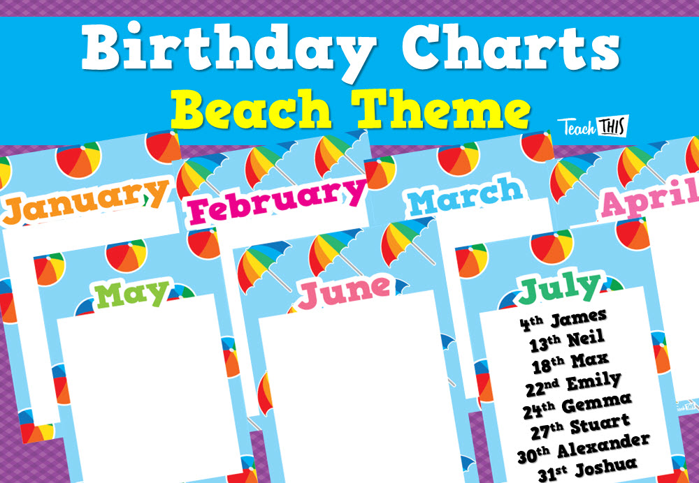 Birthday Charts - Beach Theme Portrait