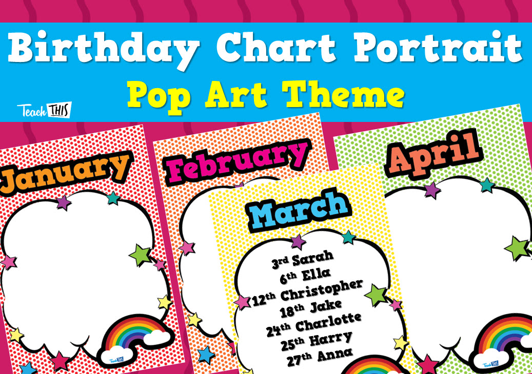 Birthday Charts Portrait - Pop Art Theme