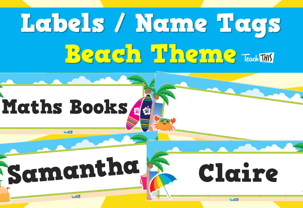 Editable Name Tags/Labels - Beach Theme