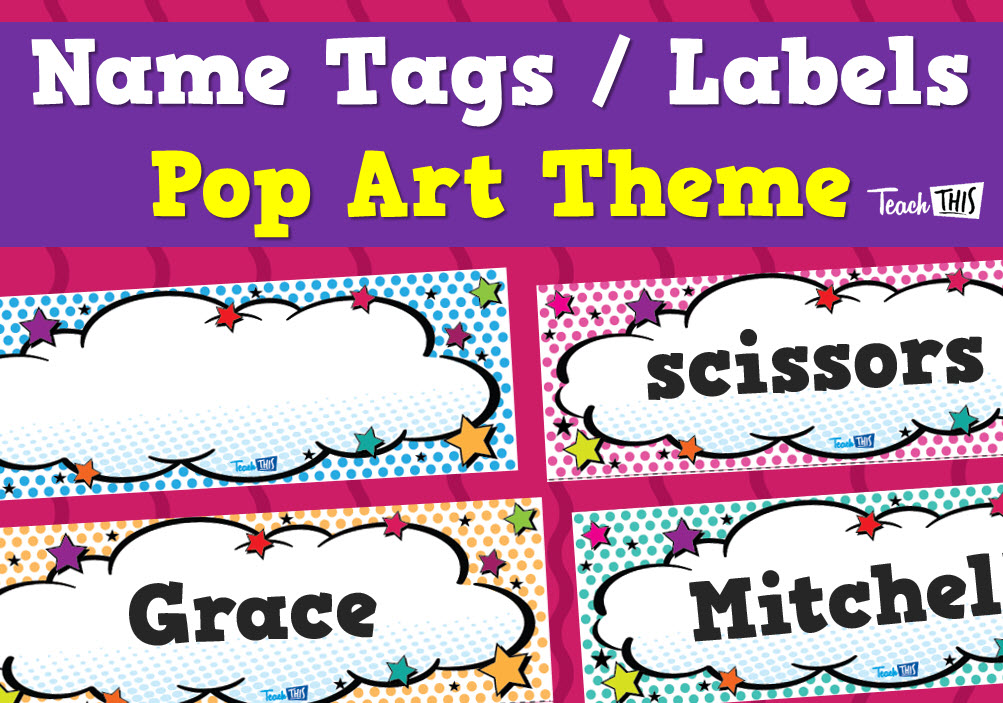 Editable Name Tags/Labels - Pop Art Theme