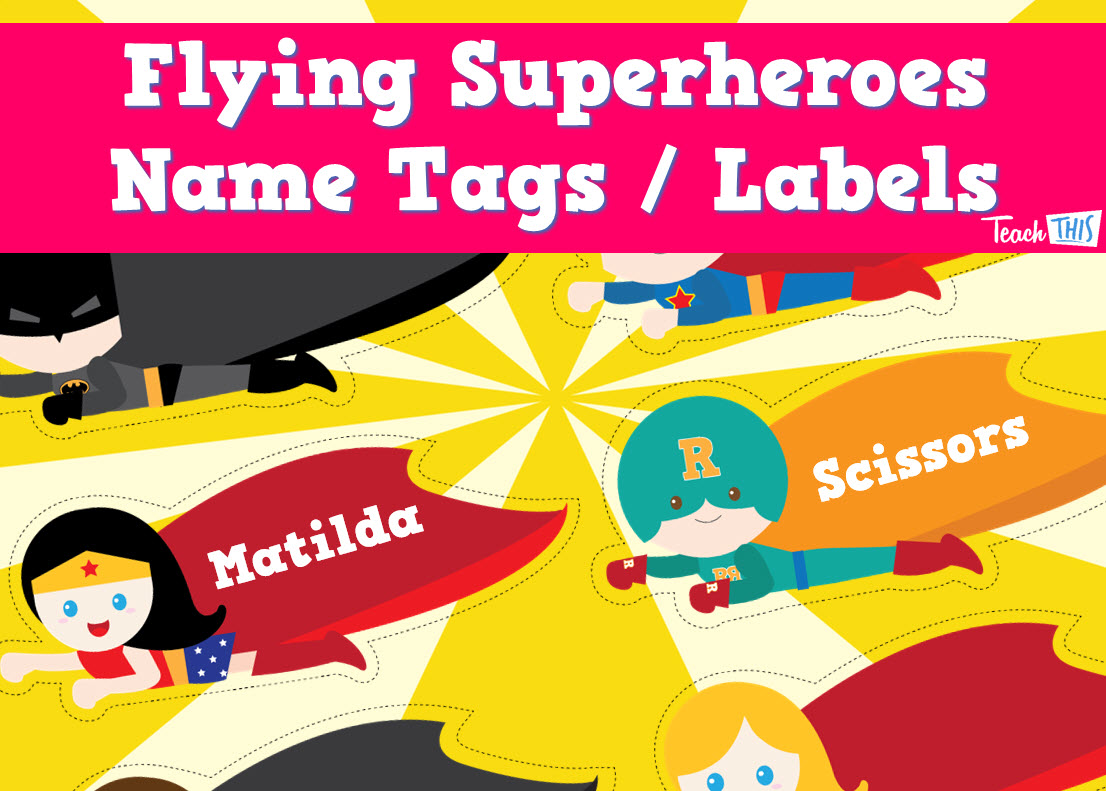 Flying Superhero Labels & Name Tags
