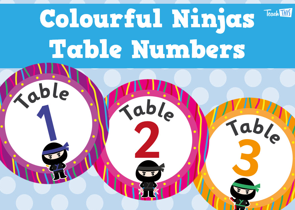 Colourful Ninjas - Table Numbers