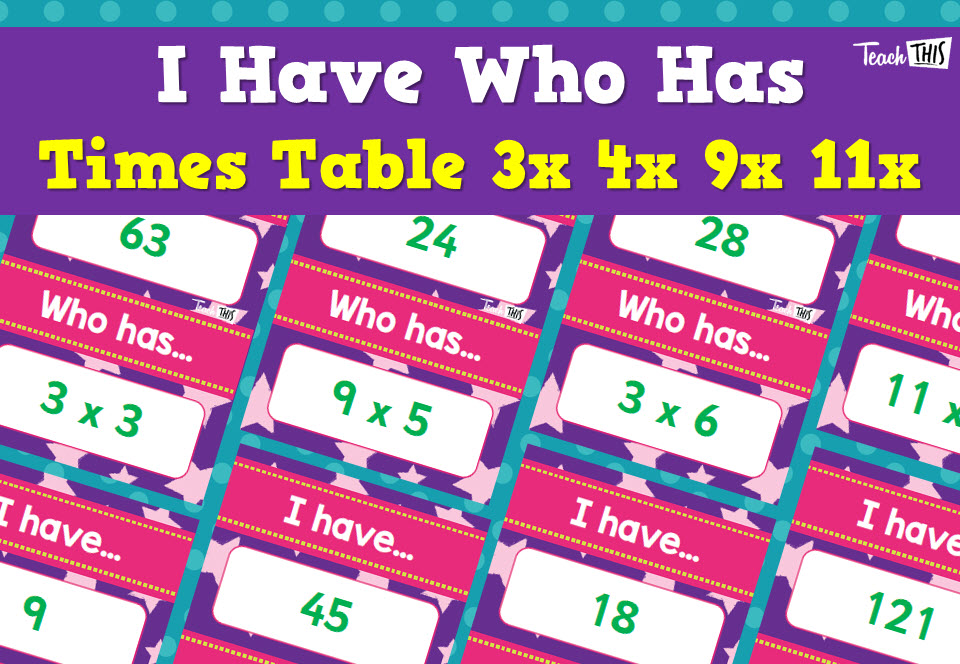 I Have, Who Has - Times Tables - 3x 4x 9x 11x