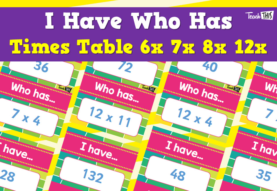 I Have, Who Has - Times Tables - 6x 7x 8x 12x