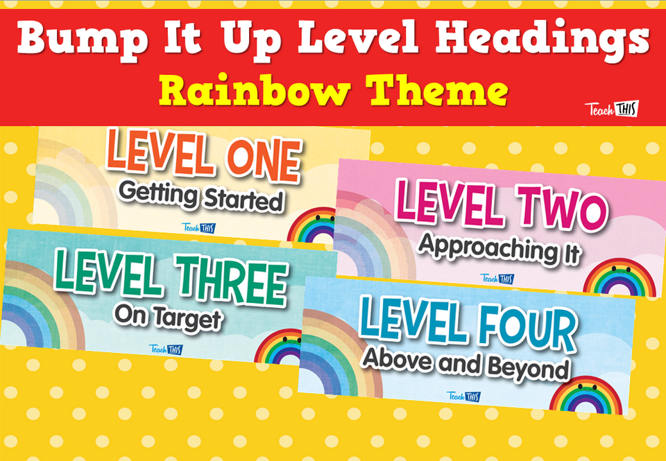 Bump It Up Level Headings - Rainbow Theme