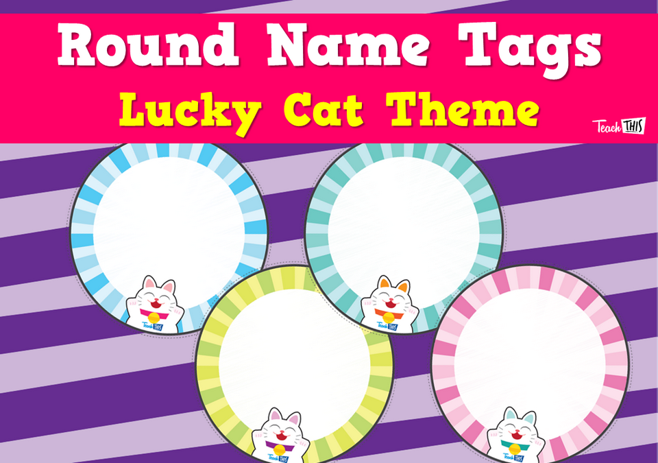 Round Name Tags - Lucky Cat Theme
