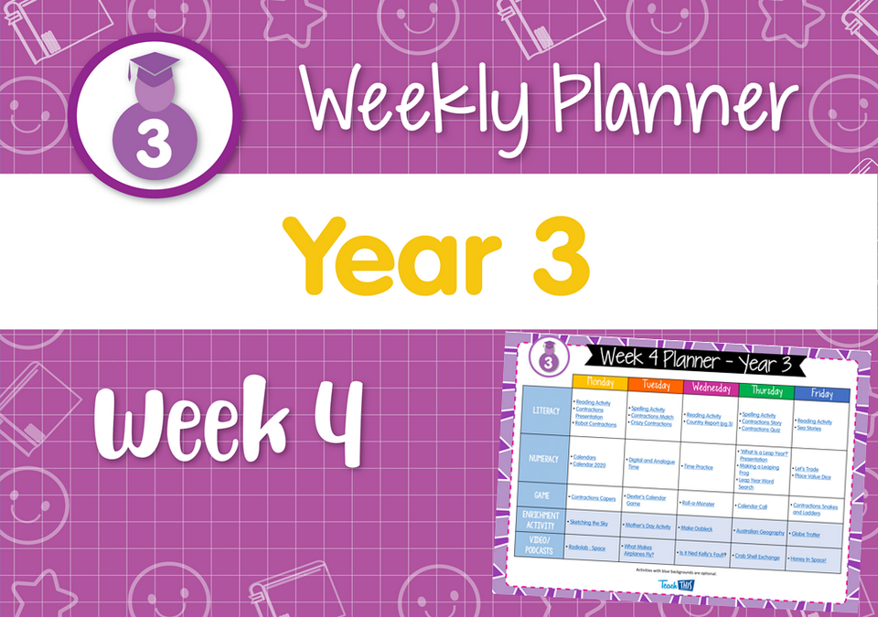Weekly Planner - Year 3 Week 4