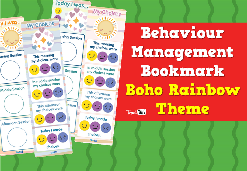 Behaviour Management Bookmark - Boho Rainbow Theme