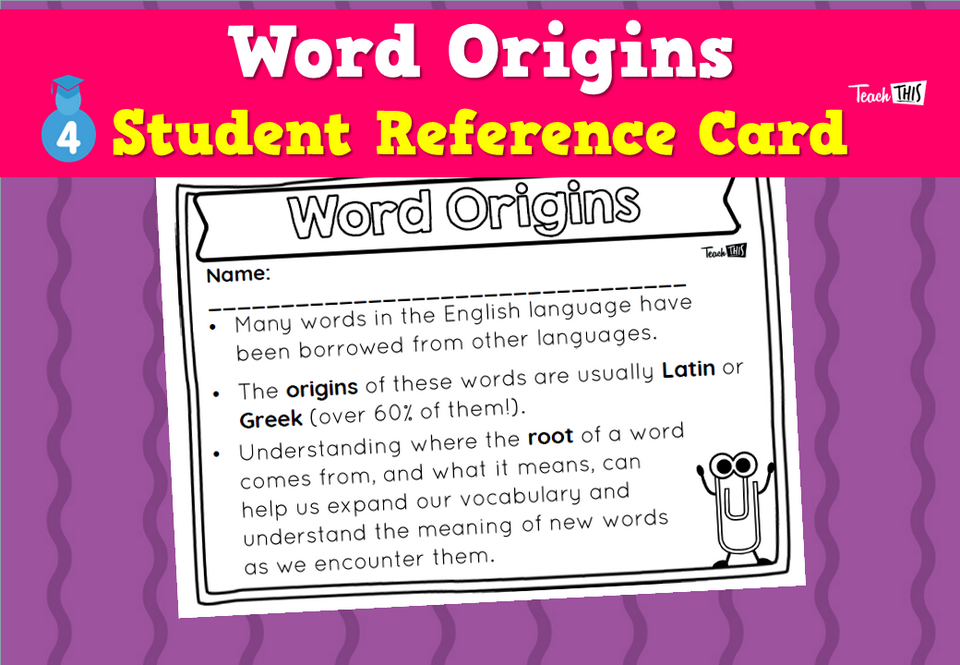 Word Origins - Student Reference Card