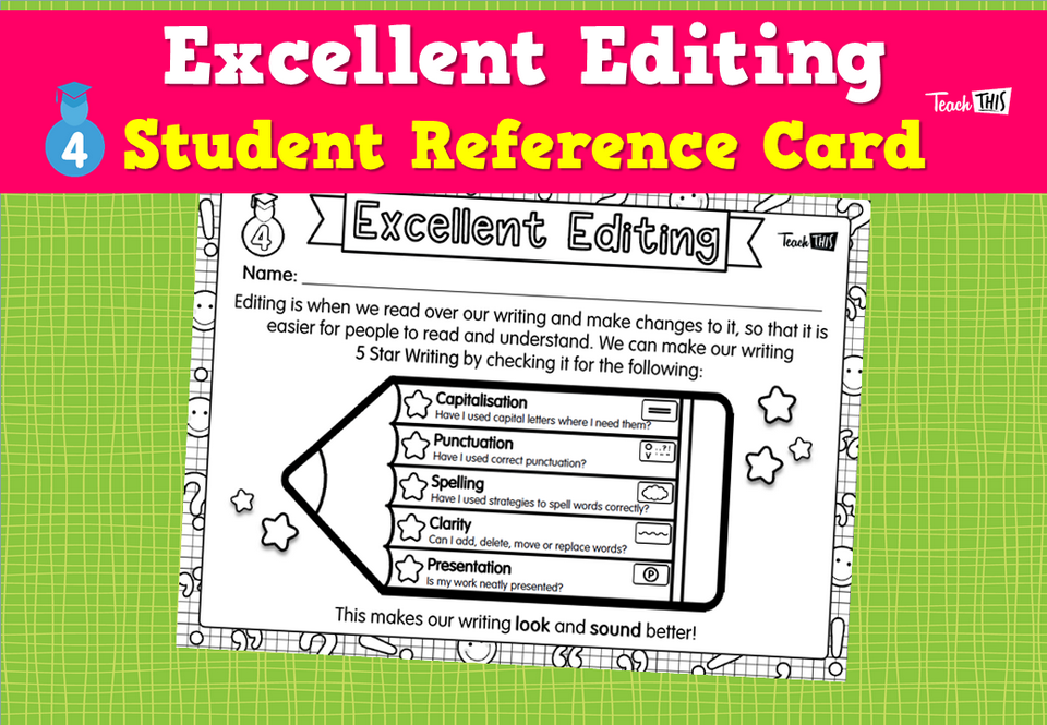 Excellent Editing - Student Reference Card