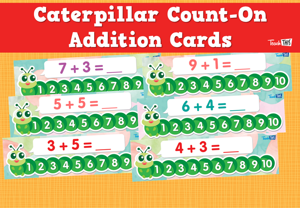 Caterpillar Count-On Addition Cards