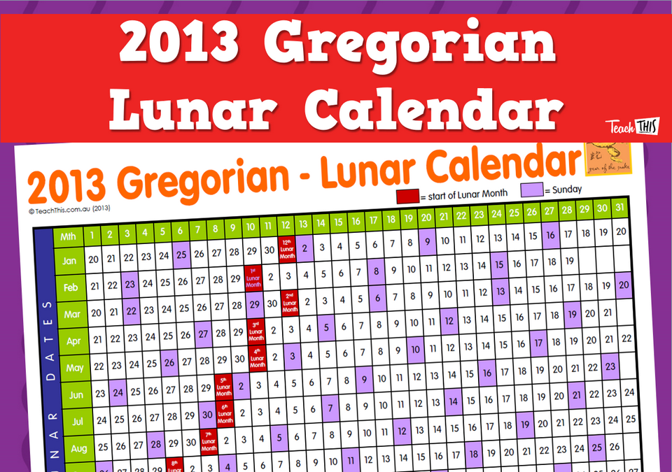 2013 Gregorian Lunar Calendar