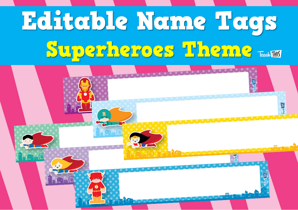 Editable Name Tags - Superheroes Theme
