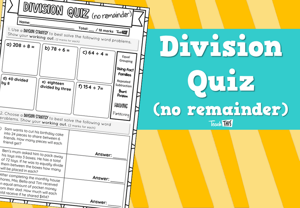 Division Quiz (no remainder)