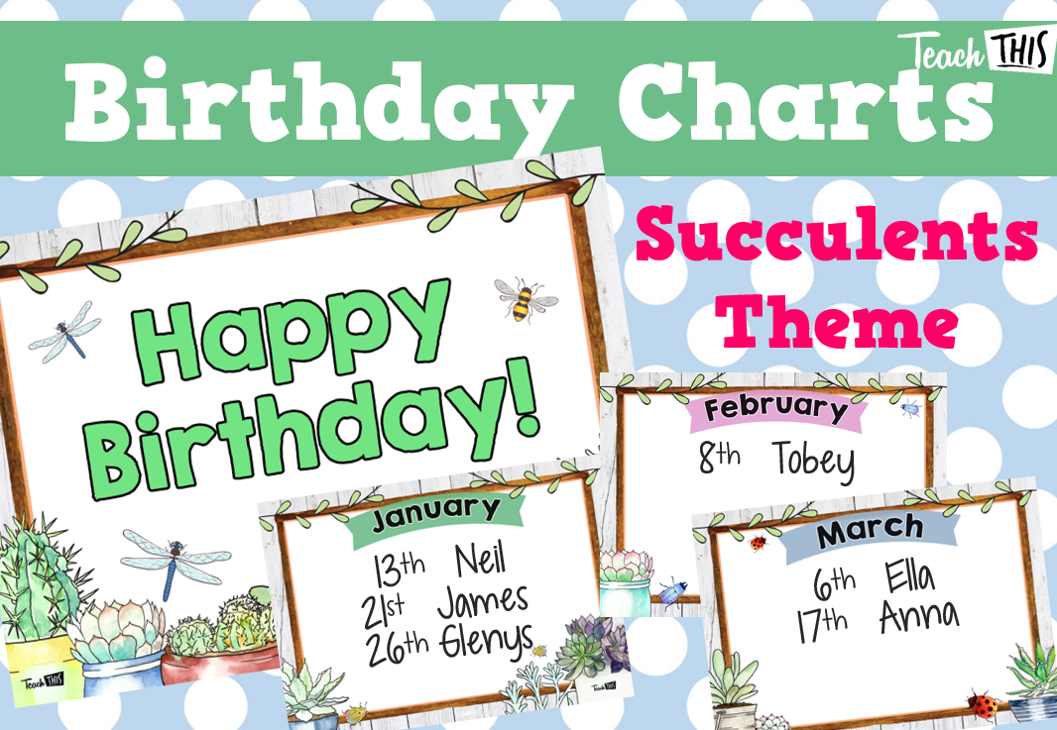 Birthday Charts - Succulents Theme