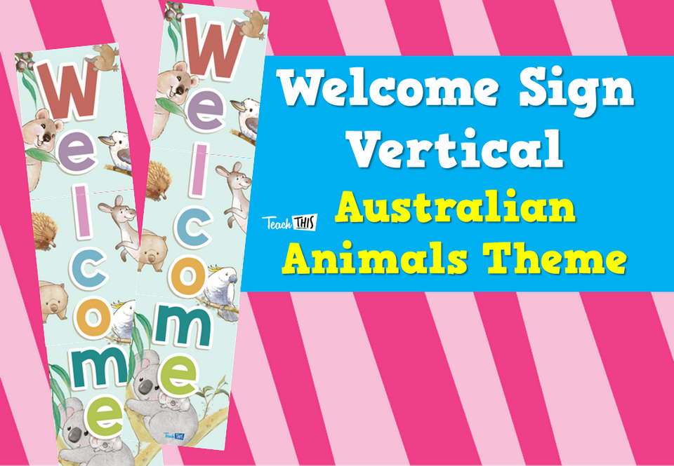 Welcome Sign Vertical - Australian Animals Theme