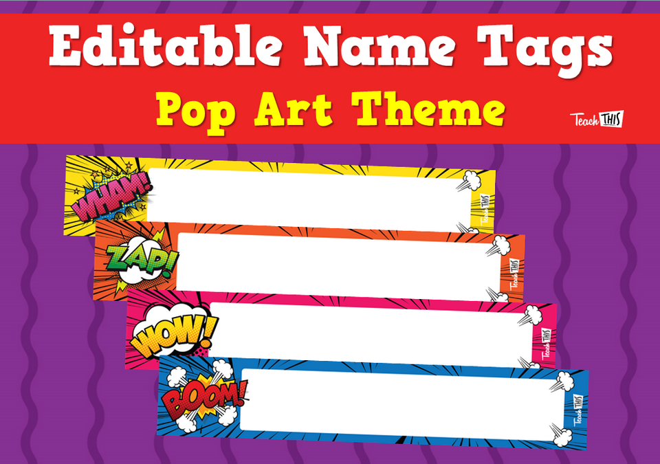 Editable Name Tags - Pop Art Theme