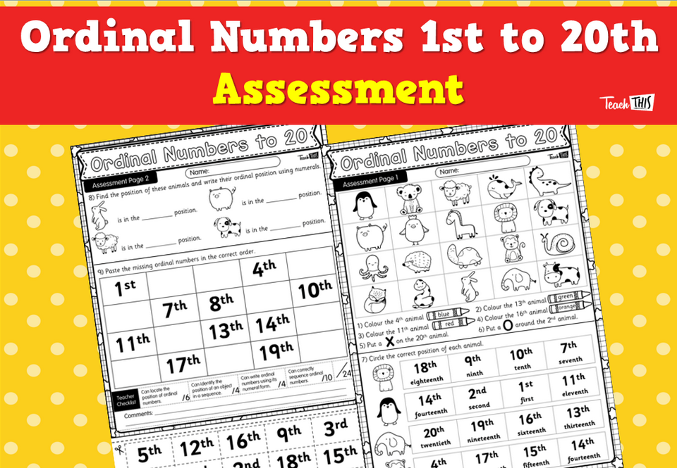 Ordinal Numbers 1st to 20th Assessment