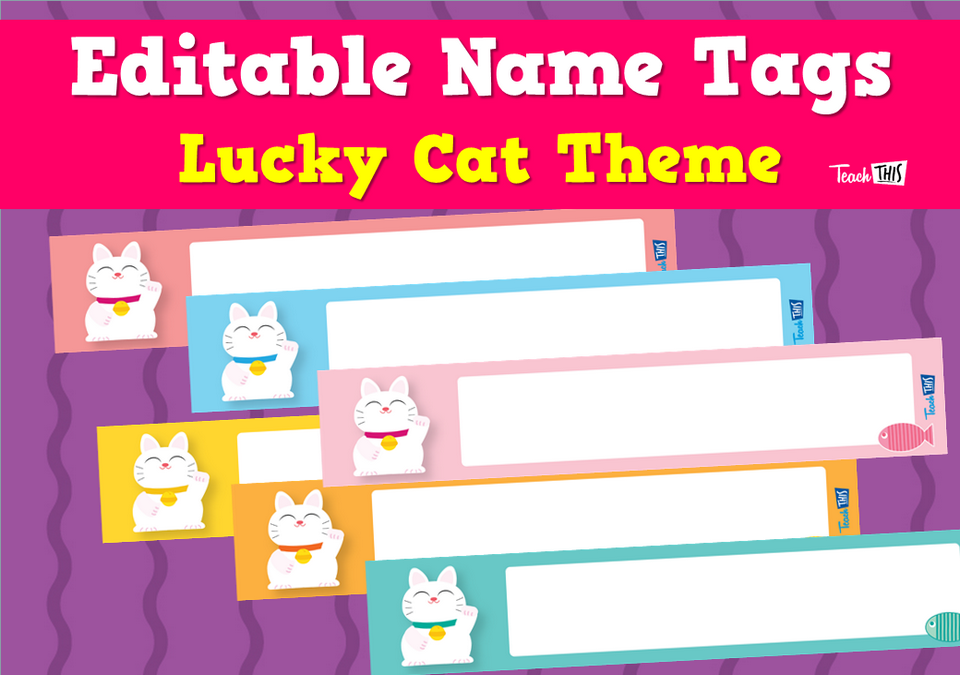 Editable Name Tags - Lucky Cat Theme