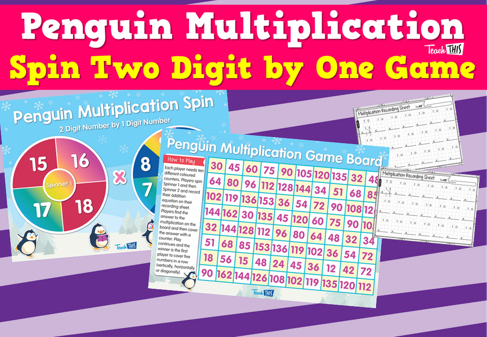 Penguin Multiplication Spin Two Digit by One Game