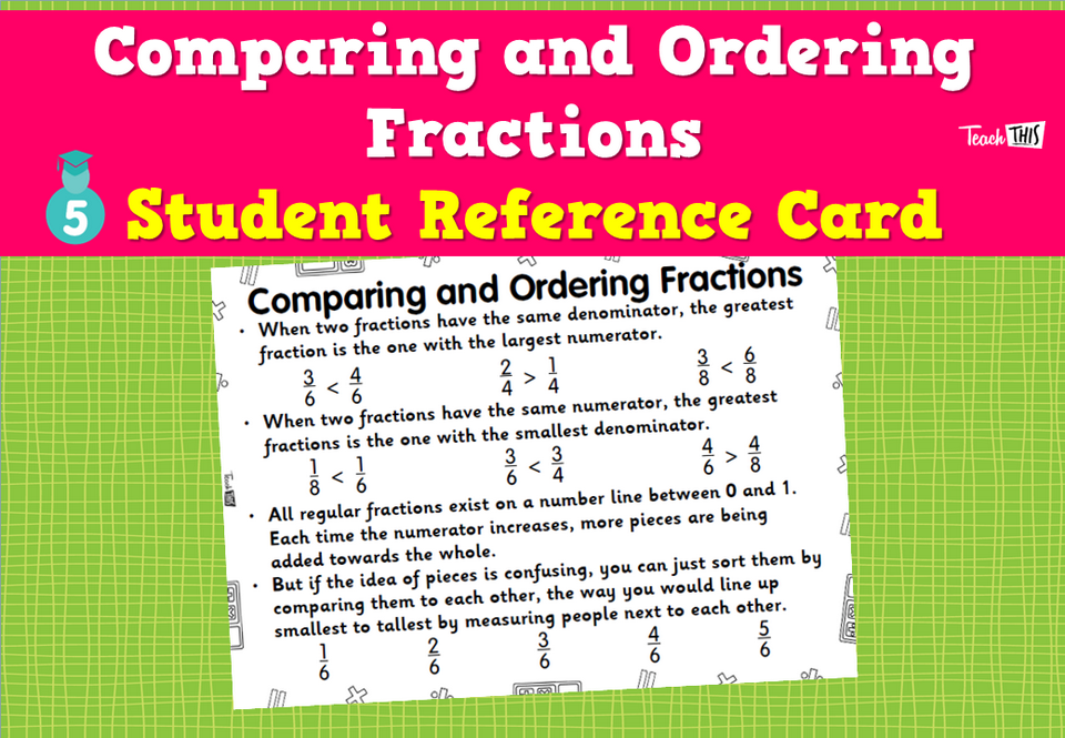 Comparing and Ordering Fractions - Student Reference Card