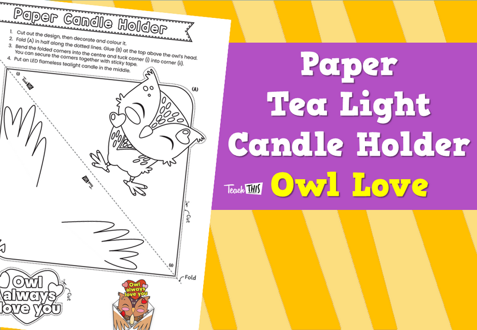 Paper Tea Light Candle Holder - Owl Love