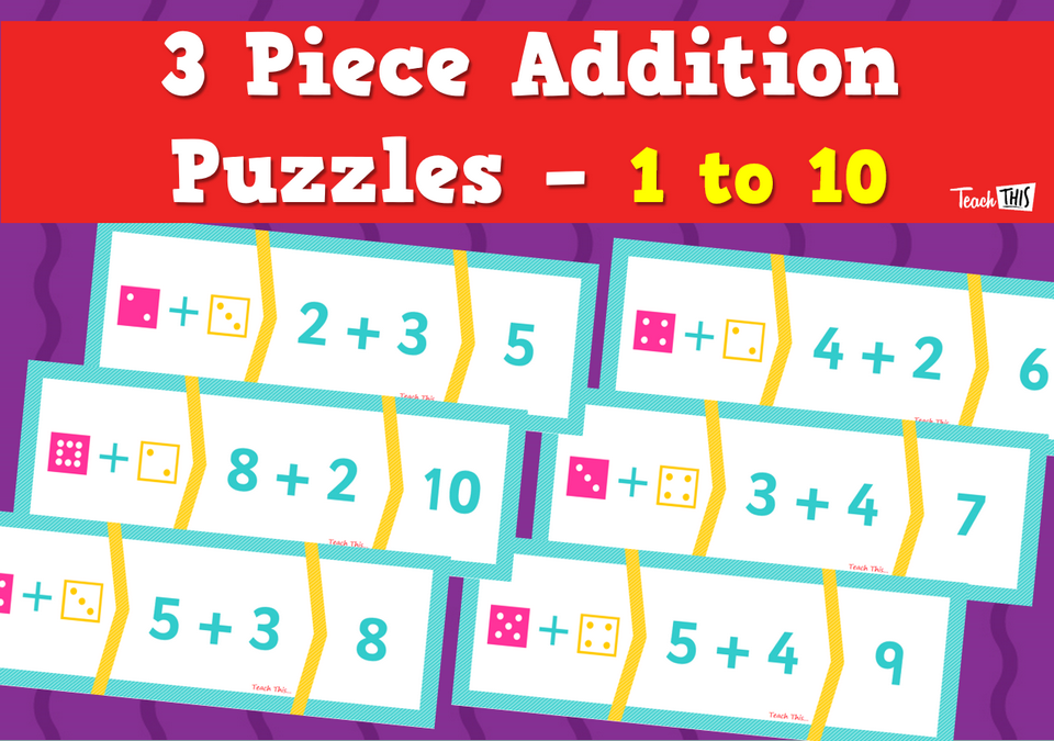 3 Piece Addition Puzzles - 1 to 10