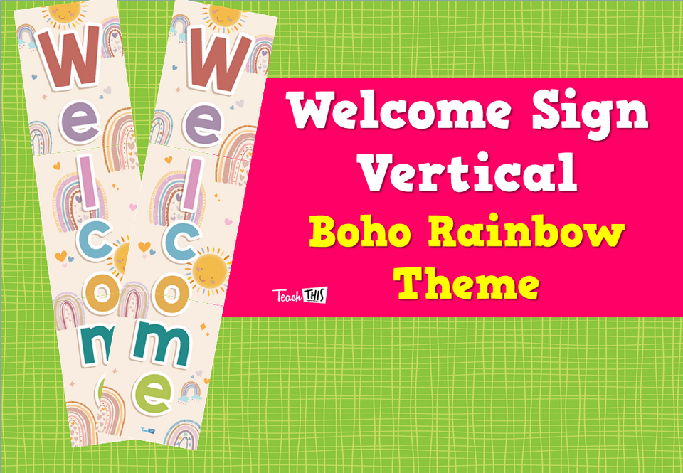 Welcome Sign Vertical - Boho Rainbow Theme