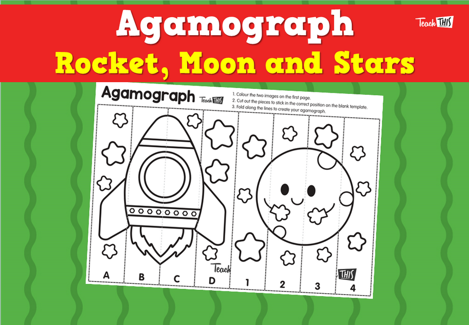 Agamograph- Rocket, Moon and Stars
