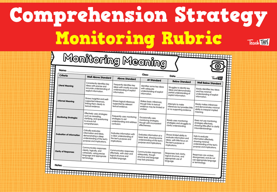 Comprehension Strategy - Monitoring - Marking Rubric