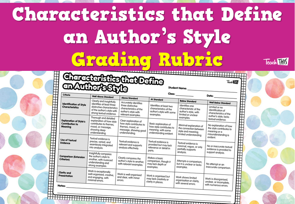 Characteristics that Define an Author’s Style - Grading Rubric