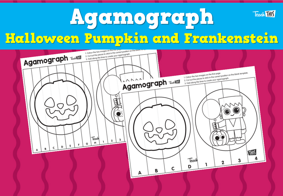 Agamograph- Halloween- Pumpkin and Frankenstein