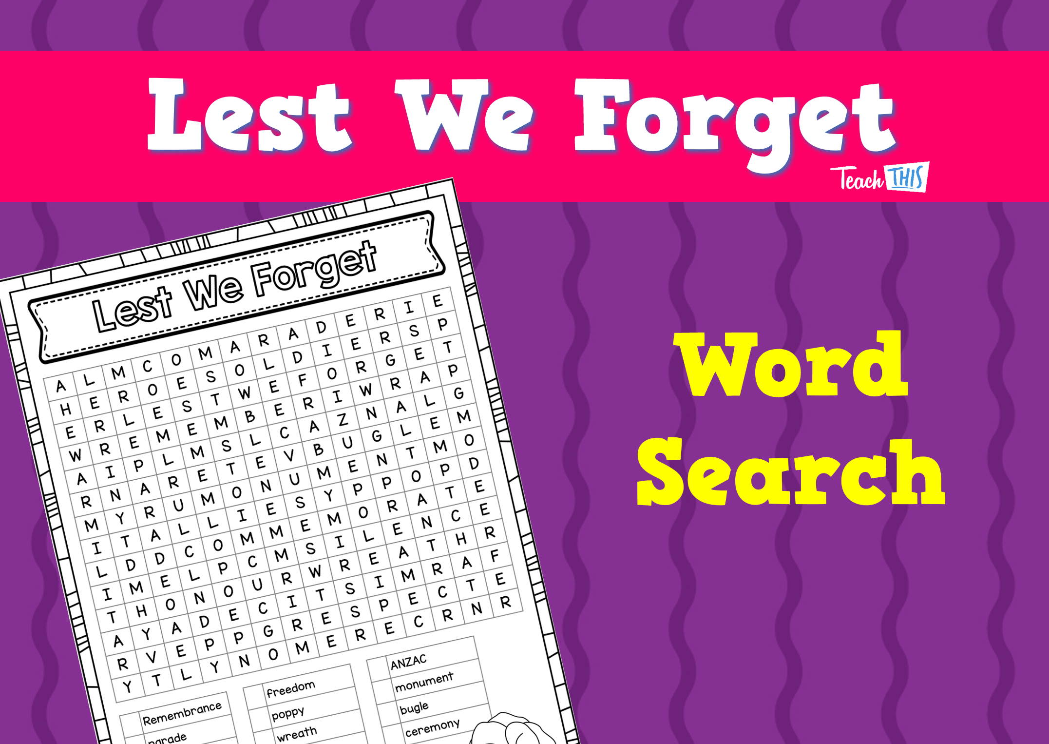 Lest We Forget - Word Search