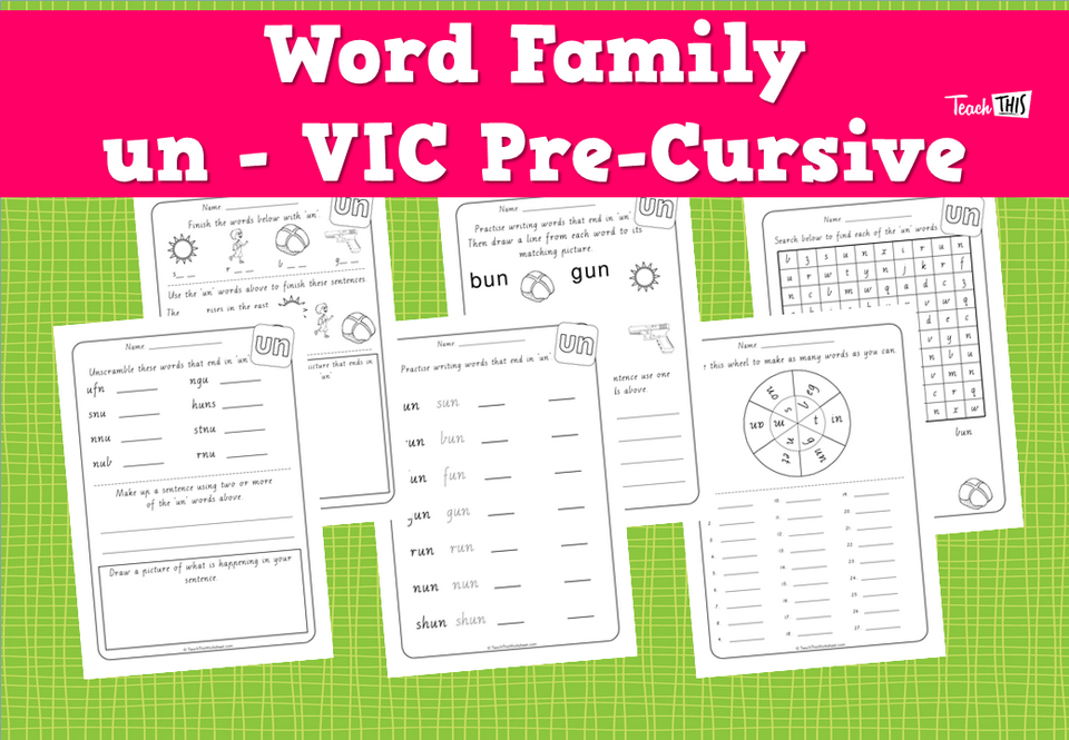 Word Family - un - VIC Pre-Cursive