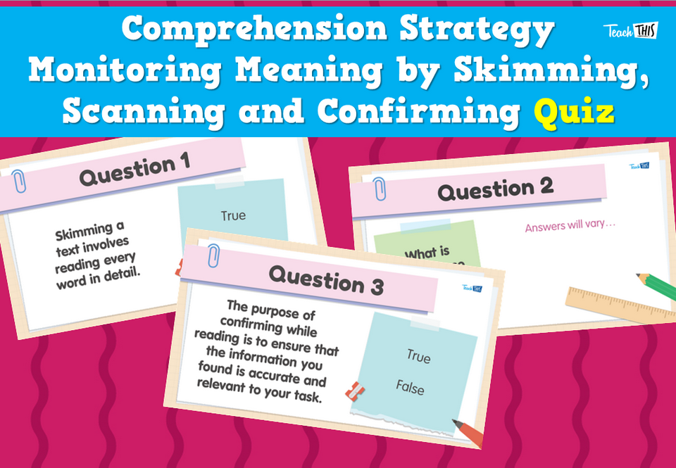 Comprehension Strategy - Monitoring Meaning by Skimming, Scanning and Confirming Quiz