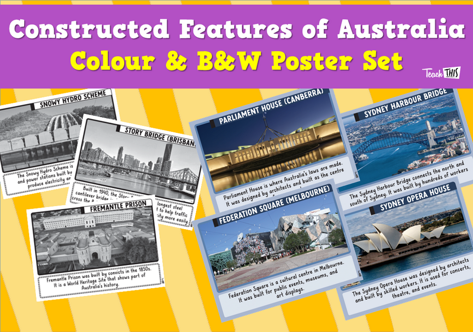 Constructed Features of Australia - Colour & B&W Poster Set