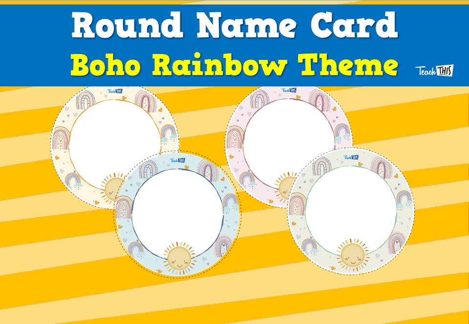 Round Name Card - Boho Rainbow Theme