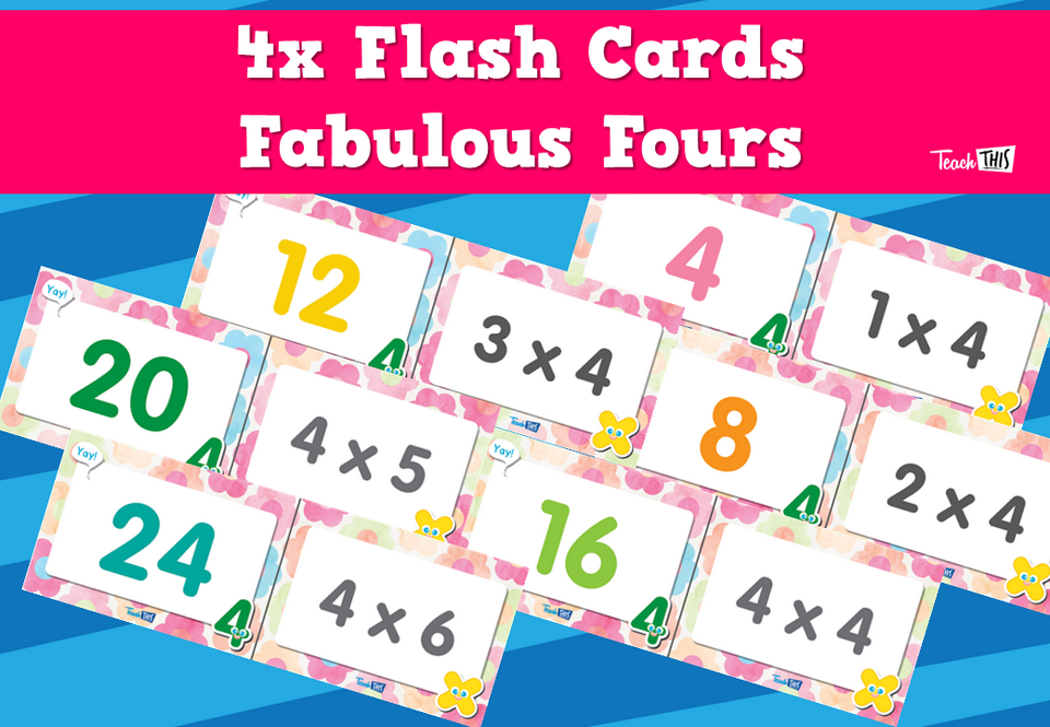 4x Flash Cards- Fabulous Fours