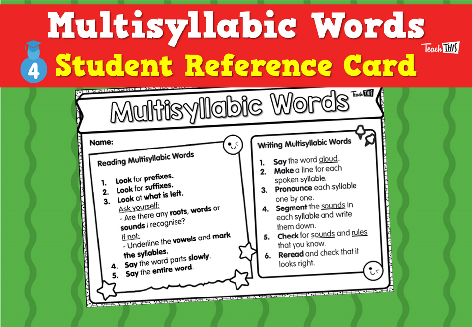Multisyllabic Words - Student Reference Card