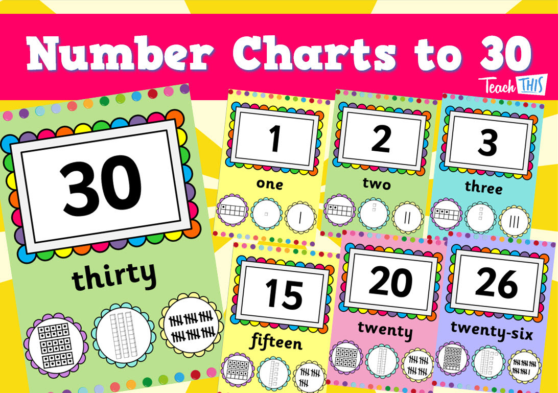 Number Charts to 30 - Rainbow