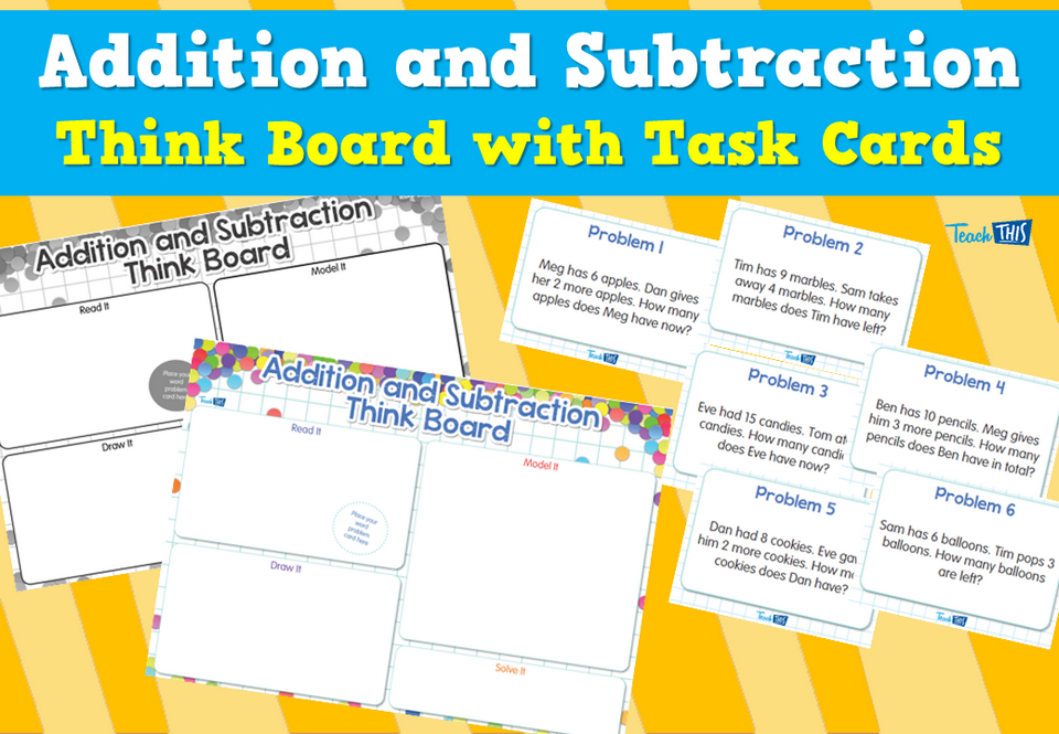 Addition and Subtraction Think Board with Task Cards