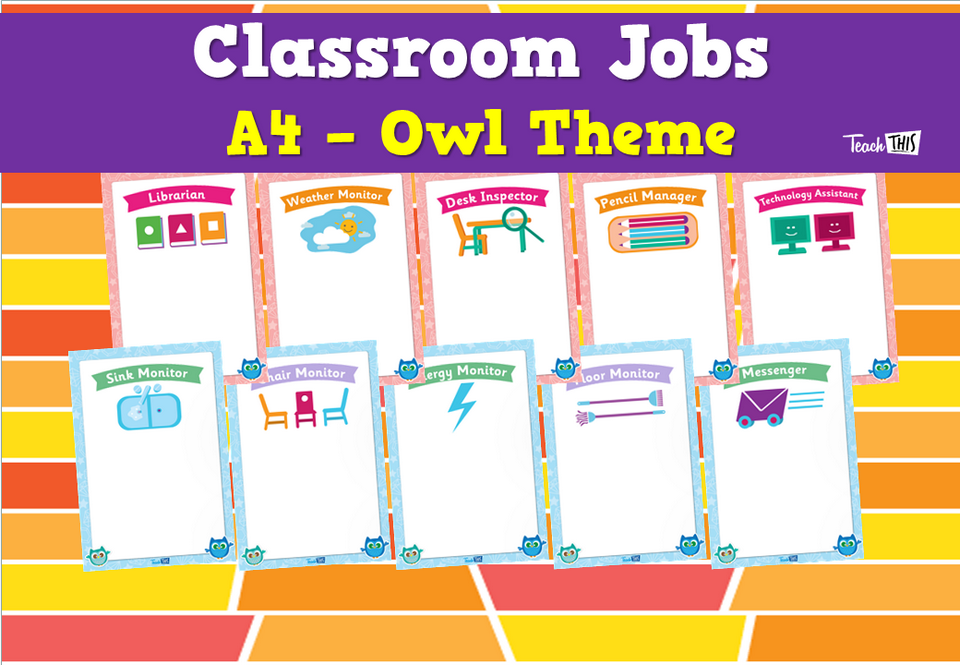Classroom Jobs A4 - Owl Theme