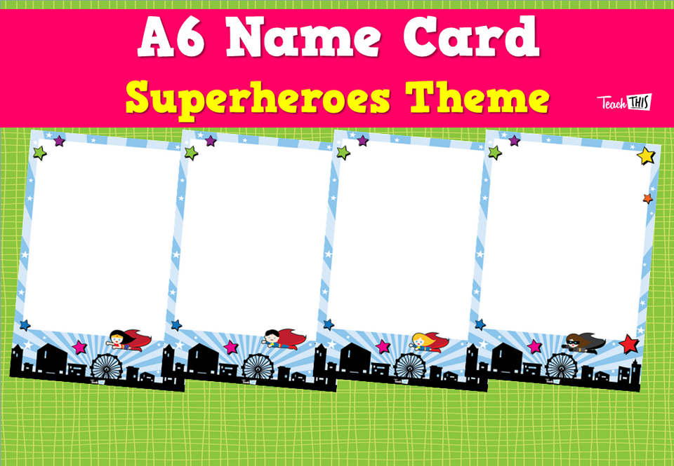 A6 Name Card - Superheroes Theme