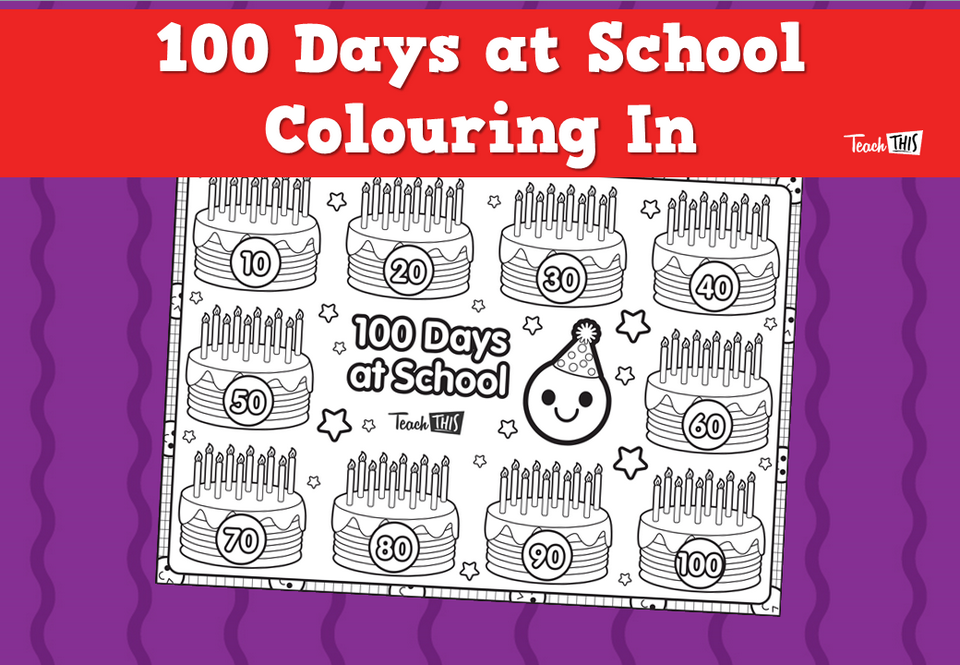 100 Days at School Colouring In