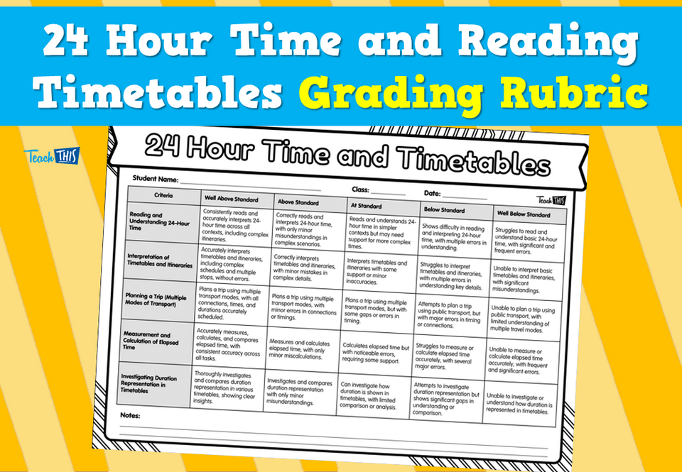 24 Hour Time and Reading Timetables - Grading Rubric