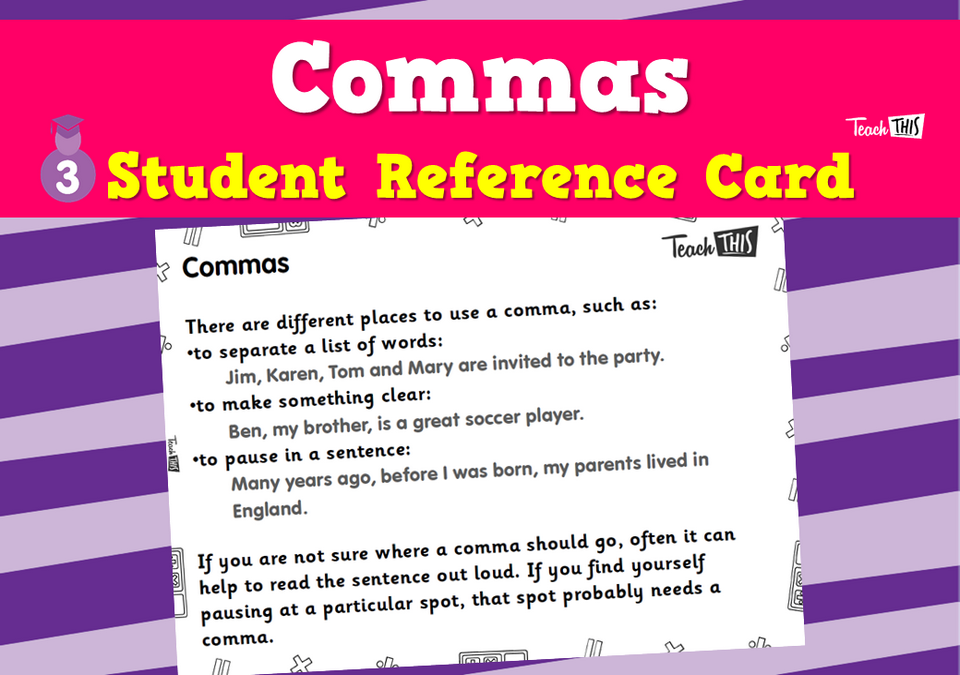 Commas - Student Reference Card