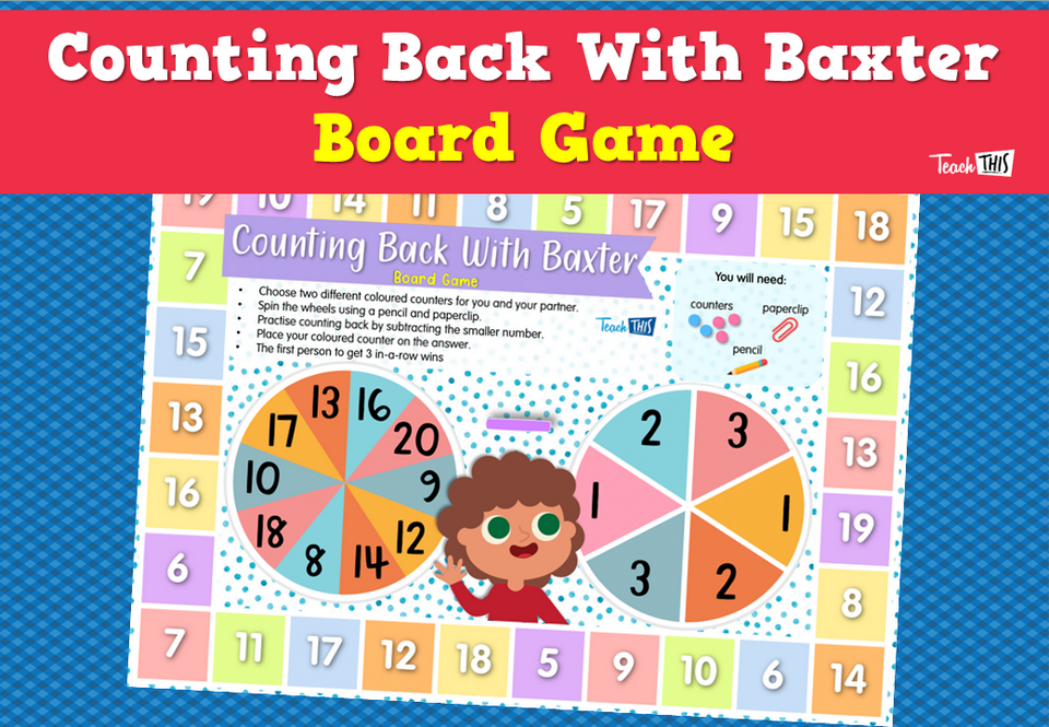 Counting Back With Baxter Board Game