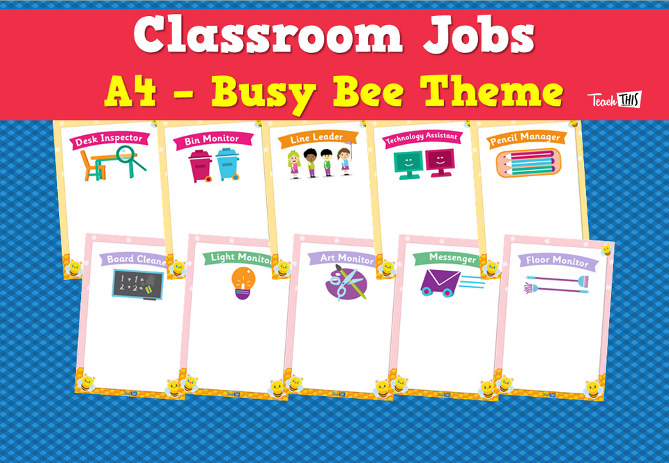 Classroom Jobs A4 - Busy Bee Theme