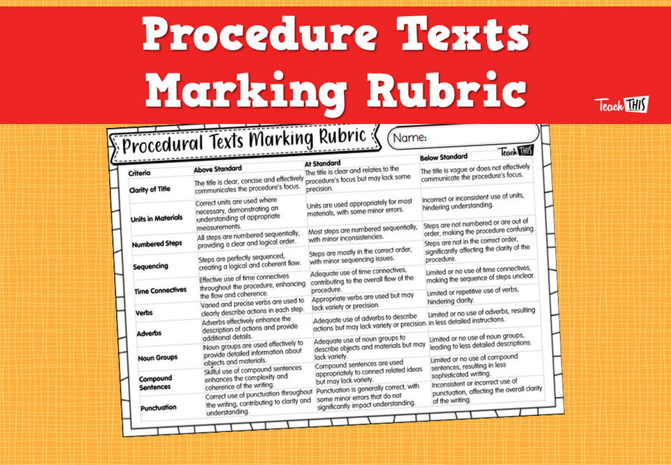 Procedure Writing Marking Rubric