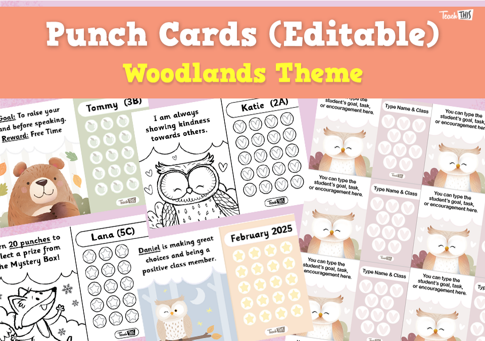 Punch Cards (Editable) - Woodlands Theme